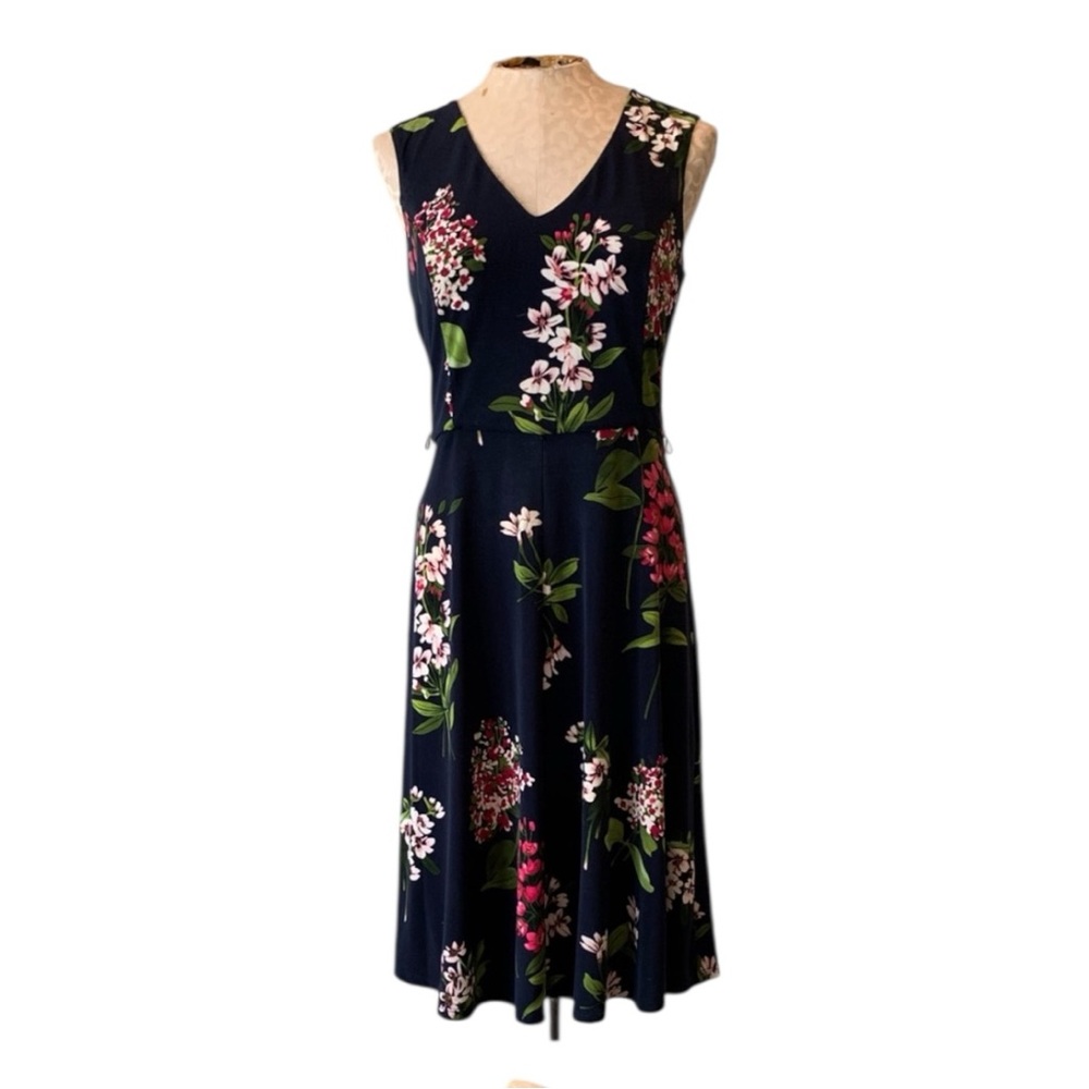 Tommy Hilfiger navy Floral Sleeveless Dress size 10 sleeveless zipper bacK NWOT